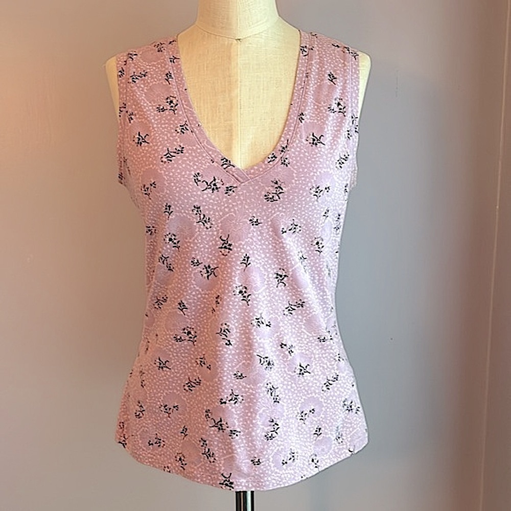 Gap stretch lilac dandelion floral cotton spandex V neck tank top
